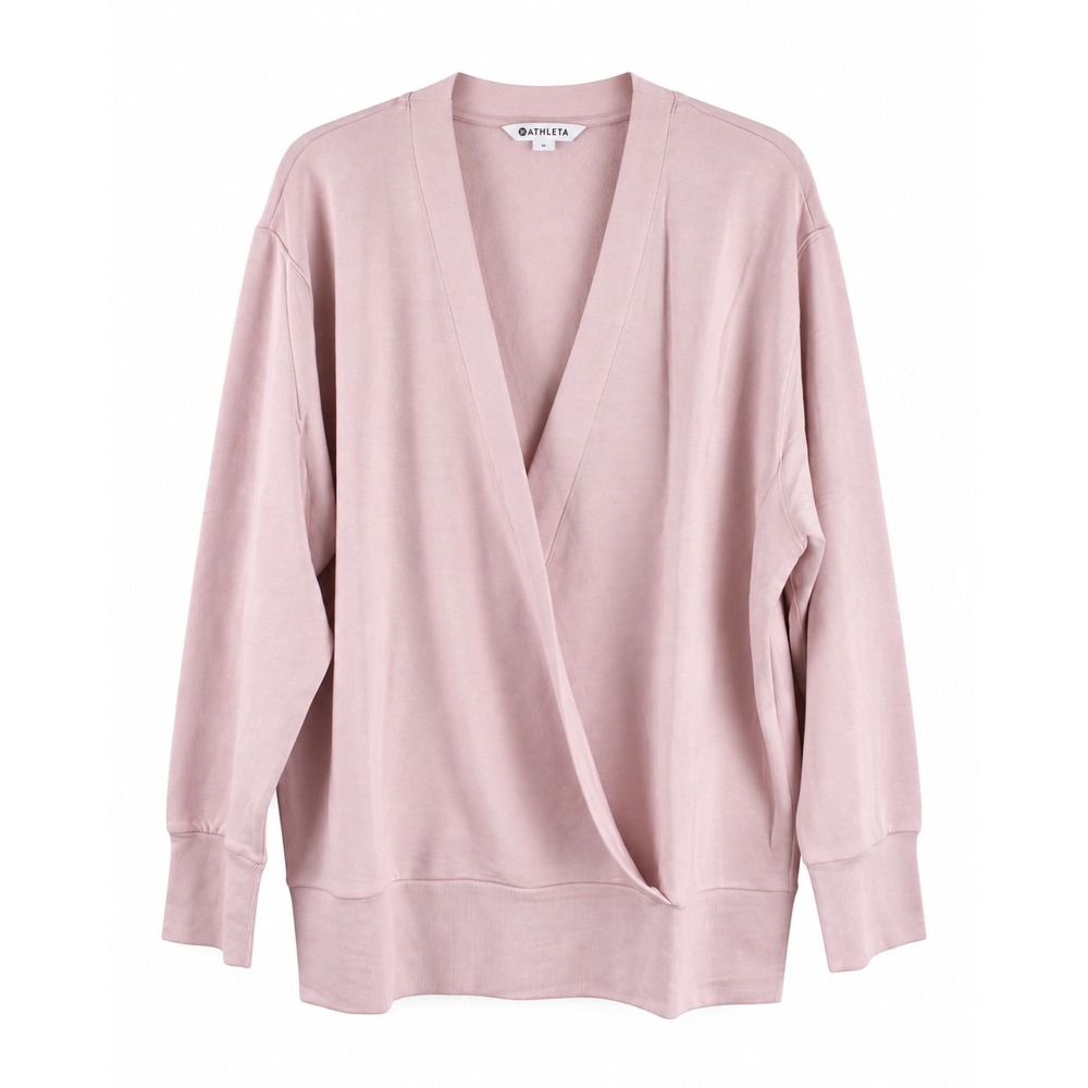 Athleta Purana V-Neck Wrap Sweatshirt Pink Nirvana Cardigan L NEW